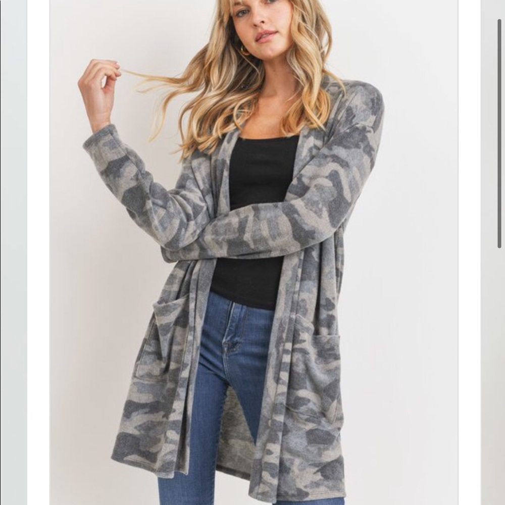 Grey Brushed Camo Print Pocket Cardigan